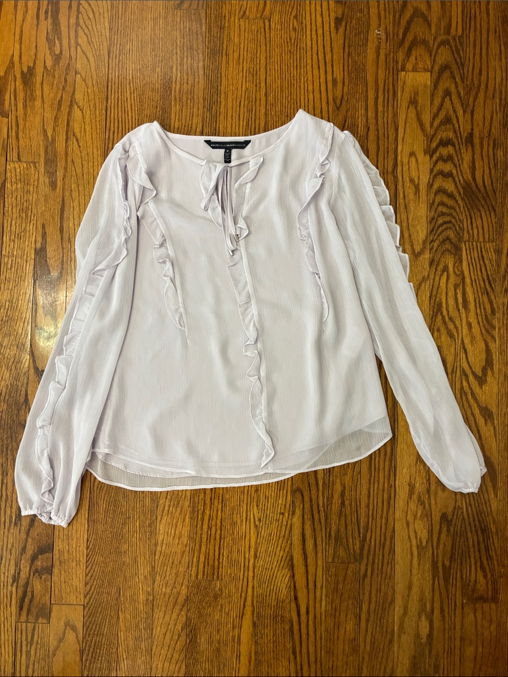 White House Black Market Light Lavender Ruffle Long-Sleeve Blouse size M